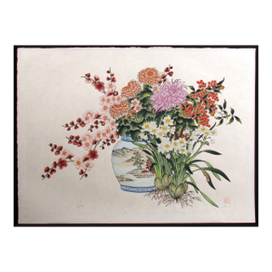1980s An-Li Han Still Life Signed Numbered Serigraph, Japon Paper, Floral, Daffodils