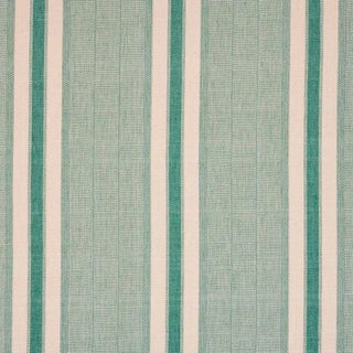 Schumacher X A Rum Fellow Ipala Hand Woven Stripe Fabric in Duck Egg For Sale