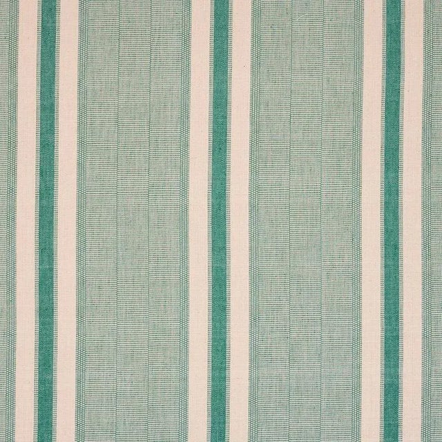 Schumacher X A Rum Fellow Ipala Hand Woven Stripe Fabric in Duck Egg For Sale