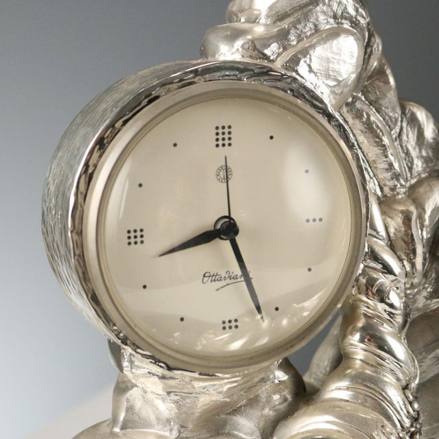 Silver-Plate Sculpture Clock from Ottaviani Manufacture For Sale - Image 5 of 8