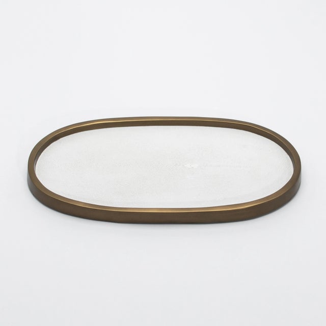 White Oval Tray in White Shagreen With Bronze Patina Brass by Kifu Paris For Sale - Image 8 of 10