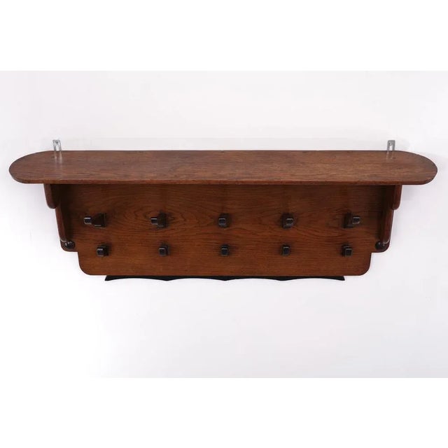 Brown Art Deco Oak Wall Coat Rack, Netherlands, 1925 For Sale - Image 8 of 8