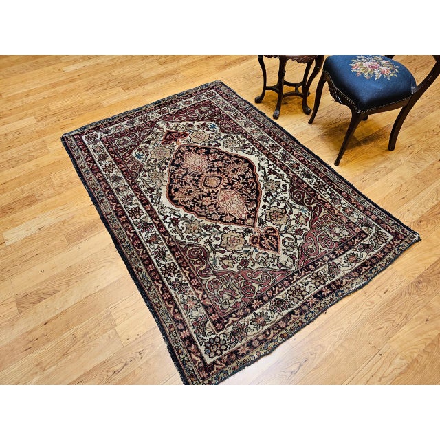19th Century Persian Kerman Lavar Rug, Hand-Knotted Wool, Floral Design, Burgundy & Ivory, 4x6 For Sale In Chicago - Image 6 of 18