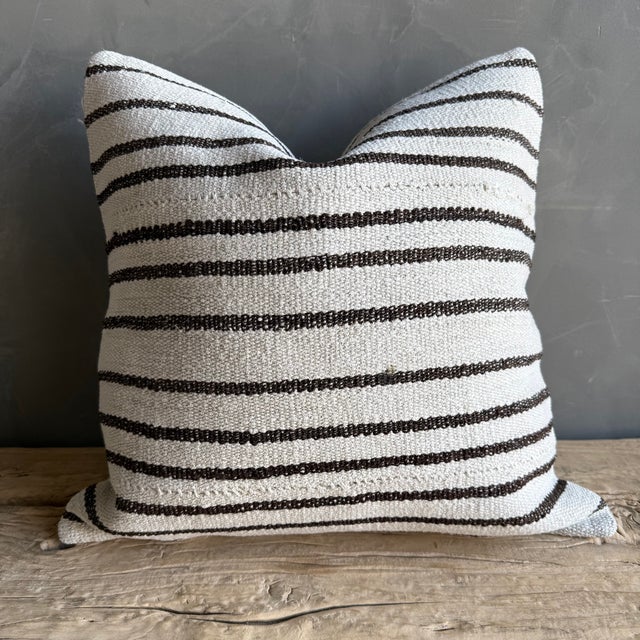 Textile Vintage Rug Pillow Cover With Stripes For Sale - Image 7 of 8