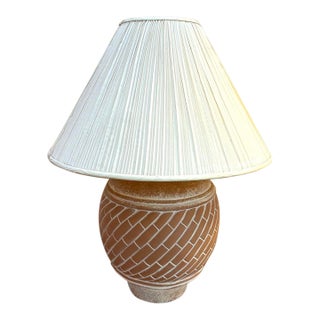 1980s Terra Cotta Brick Pattern Table Lamp For Sale