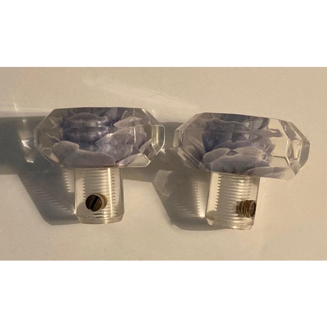 Hollywood Regency 1960s Rose Imbedded Lucite Knobs For Sale - Image 3 of 6