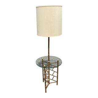 Faux Bamboo/Glass Lamp Table For Sale