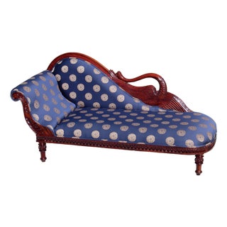 Vintage Swan Sofa Chaise Lounge With Hand-Carved Wood Frame For Sale