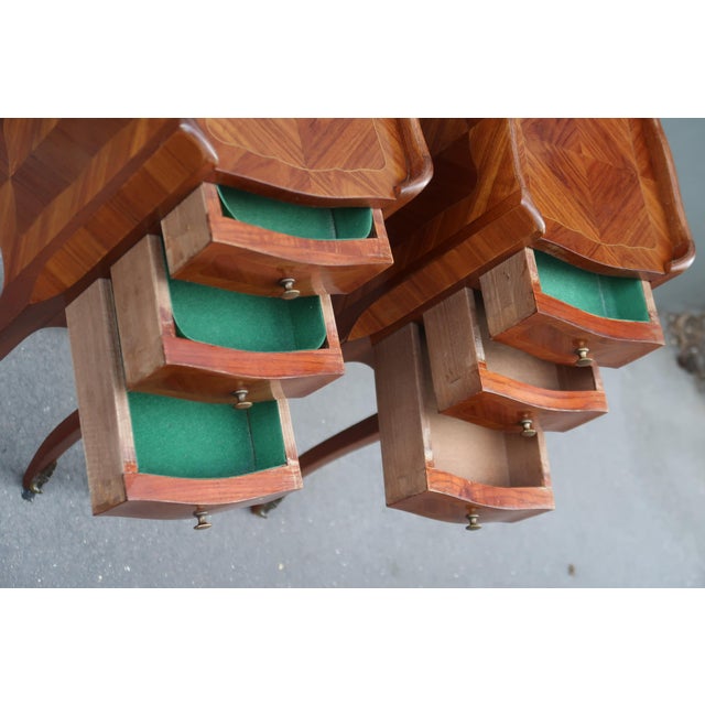 1930s Very Elegant Set of Two Narrow Rosewood French Louis XV Style Side Tables Nightstands. For Sale - Image 13 of 18