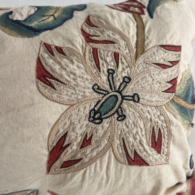 Chelsea Textiles Hand Embroidered Lumbar Pillow With Butterflies For Sale - Image 4 of 5