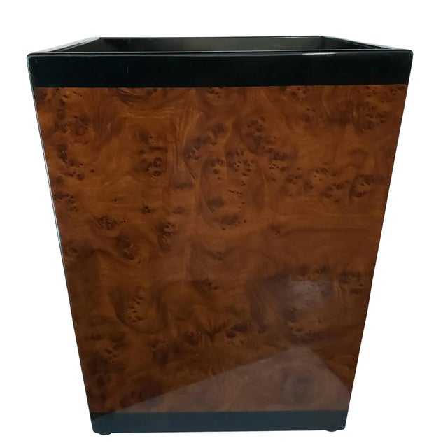 Mid-Century Modern Vintage Walnut Burl Wood Wastebasket Planter Box Jardiniere For Sale - Image 3 of 5