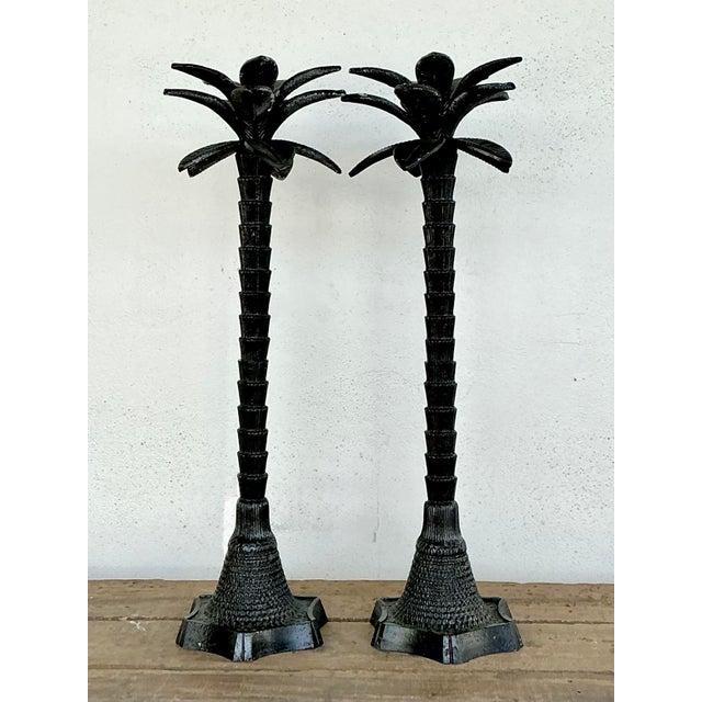 Hollywood Regency Vintage Monumental Palm Tree Candlesticks - A Pair For Sale - Image 3 of 12