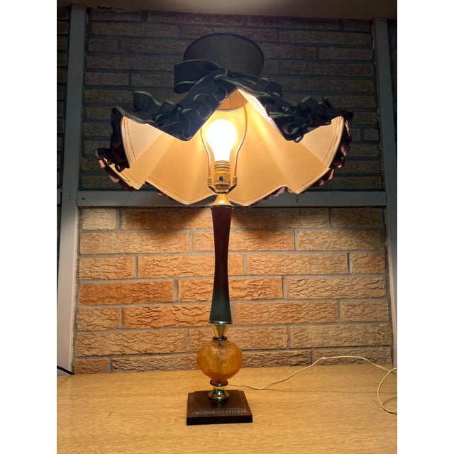 Mid 20th Century Vintage Fancy Wood and Glass Table Lamp For Sale - Image 5 of 10