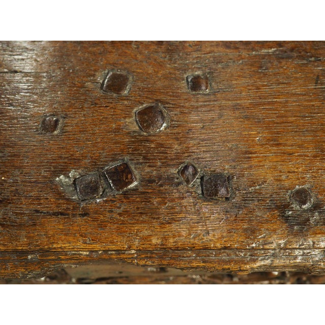 Renaissance 16th Century Flemish Oak Strong Box Trunk With Iron Strapwork For Sale - Image 3 of 12