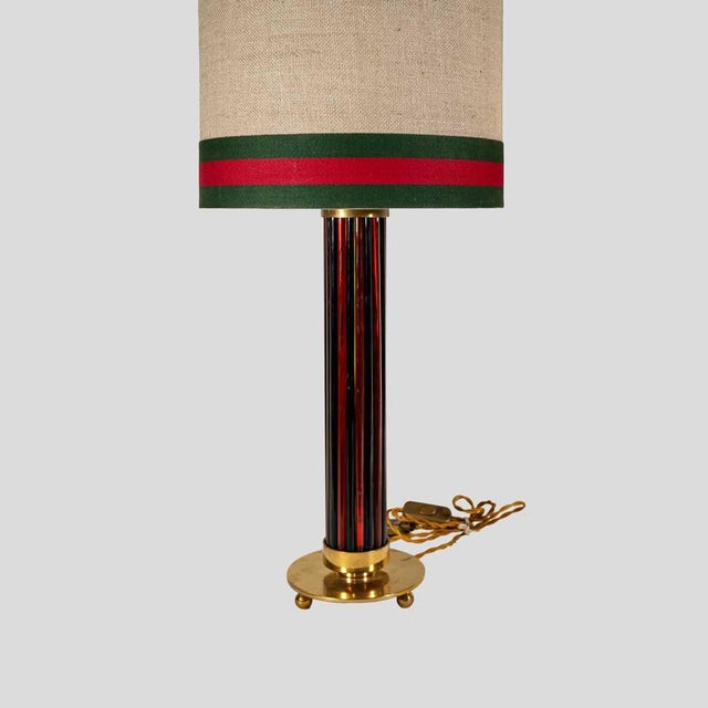 Green Brass and Metal Table Lamps with Murano Glass Rods, 1970s, Set of 2 For Sale - Image 8 of 12