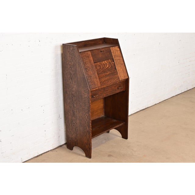 Early 20th Century Early Gustav Stickley Antique Mission Oak Arts & Crafts Drop Front Secretary Desk, Circa 1902 For Sale - Image 5 of 14