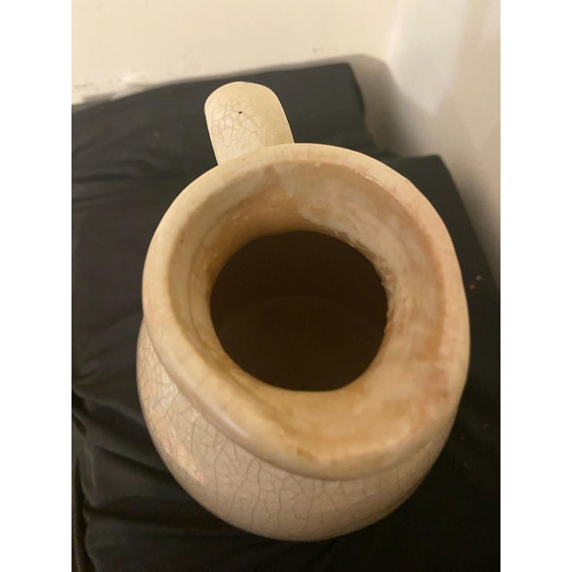 Farmhouse Vintage Cream Stoneware Pitcher Heavy Crackle Glaze Rustic Farmhouse Jug Vase For Sale - Image 3 of 6