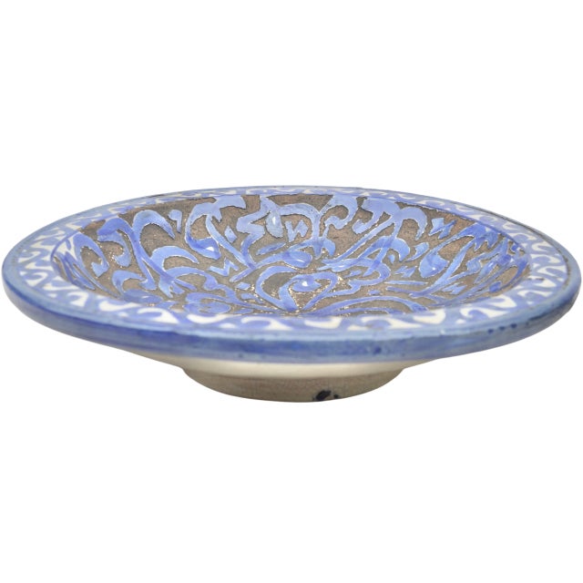 Ceramic Late 19th Century Moroccan Blue Calligraphy-Patterned Chiseled Ceramic Plate For Sale - Image 7 of 10