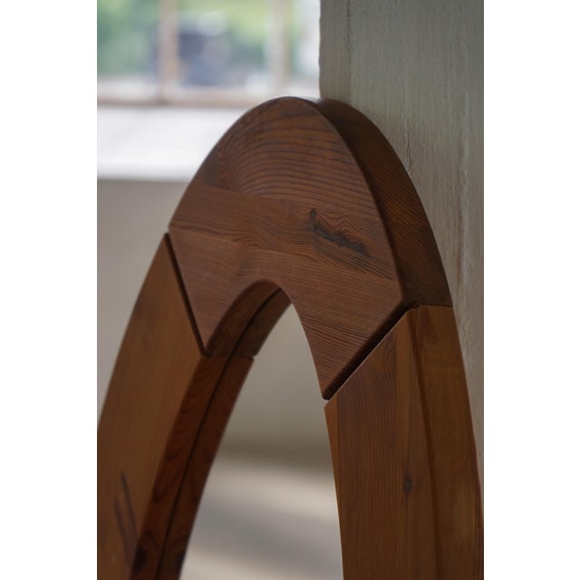 Large Oval Wall Mirror in Pine by Glasmäster Markaryd, Sweden, 1960s For Sale - Image 11 of 17