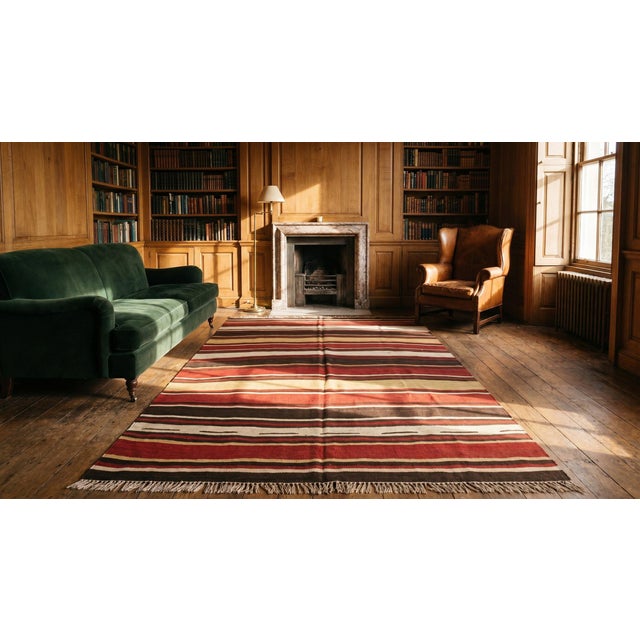 1900s Multicolor Stripe Kilim Antique n.w. Persian Flat-Weave Rug 6' X 10'8" Wool Carpet For Sale - Image 9 of 9