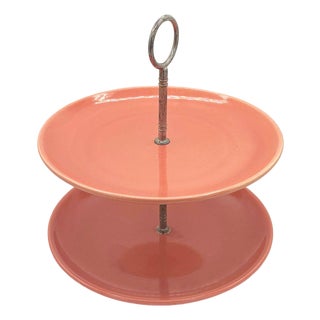 1950s Mid-Century Modern Pink 3 Tier Tidbit or Dessert Stand by Bauer Pottery Los Angeles For Sale