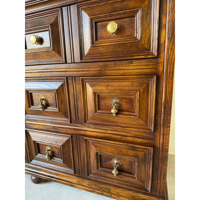 1970 Henredon Traditional English Brutalist Style Folio Nine-Drawer Triple Dresser For Sale In Miami - Image 6 of 17