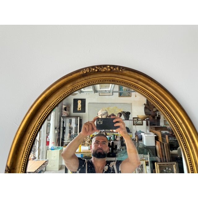 Wood Vintage Hollywood Regency French - Style Gold Wood Oval Wall Mirror For Sale - Image 7 of 9