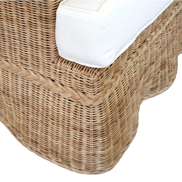 Matthew Izzo Home Daphne Lawson Style Natural Rattan Sofa With Ivory Linen Cushions For Sale In New York - Image 6 of 9
