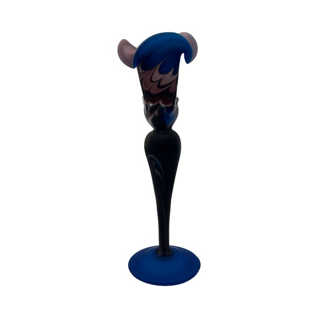 Late 20th Century Art Glass Vase Cobalt Blue & Amethyst Hand Blown Sculptural Glass For Sale In West Palm - Image 6 of 12
