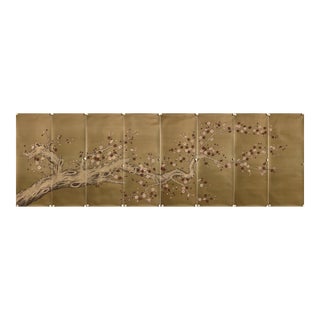 21st Century Blossom Flower Hand Painted Wallpaper on Silk Panel - 8 Panels For Sale