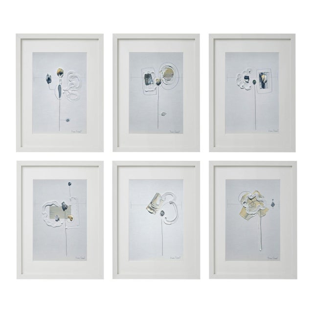 Set of 6 - Neutral Colors Palette Organic Modern Botanical Flower Original Oil Paintings / Contemporary Herbarium / Earth Tones / Curly Forms For Sale