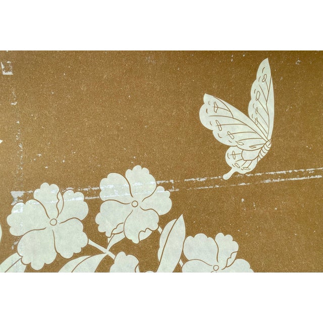W36"* H96" *4ps, Caramel-Toned Neo-Chinese Floral & Bird Four-Panel Decorative Wallpaper, Chinoiserie Wallpaper For Sale - Image 9 of 12