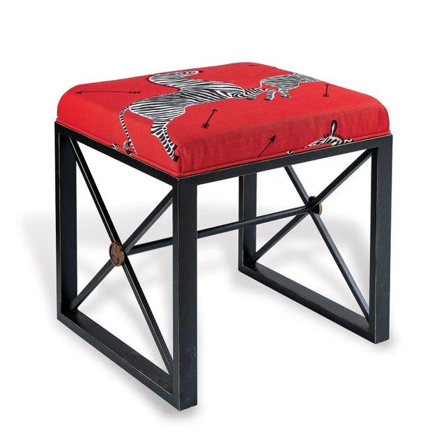 American Scalamandre Maison by Port 68 Medallion Black with Zebra Red Right Facing Single Bench For Sale - Image 3 of 3