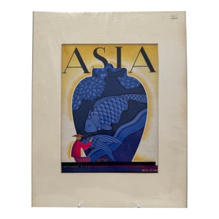 1928 Original Asia Magazine Cover, September, Frank McIntosh, Art Deco, Matted For Sale