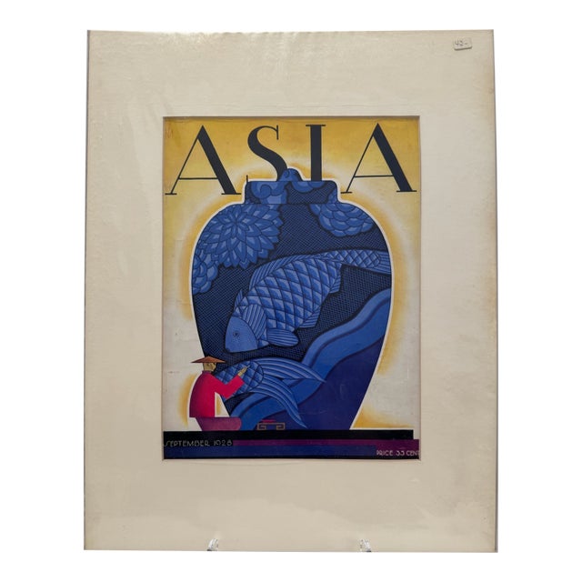 1928 Original Asia Magazine Cover, September, Frank McIntosh, Art Deco, Matted For Sale