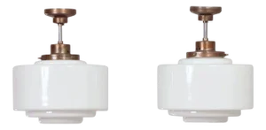 Art Deco White Opal Glass Pendant Lights, 1930s, Set of 2