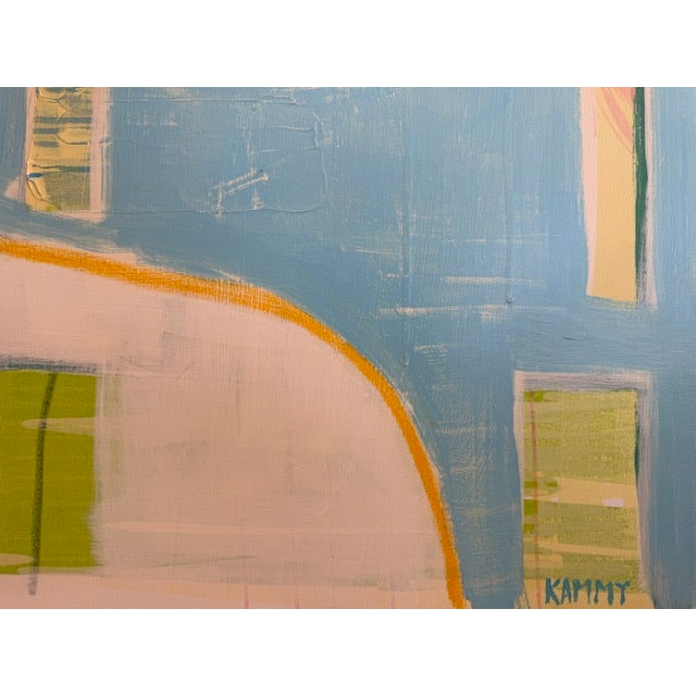 Sky Blue Large Contemporary Abstract Acrylic Painting – Sky Blue & Coral Geometric Grid For Sale - Image 8 of 10