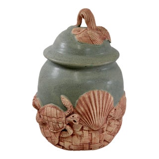 Large 11.5” Vintage Leo & Karin Villaroman Coastal Marine Sculptural Lidded Stoneware Vessel For Sale