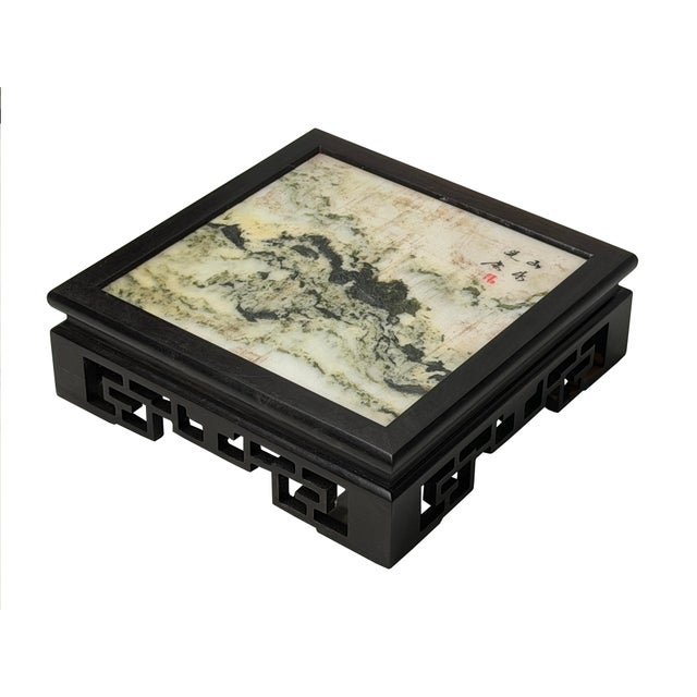 Square Dream Stone Inlaid Rosewood Geometric RuYi Display Stand For Sale In San Francisco - Image 6 of 9