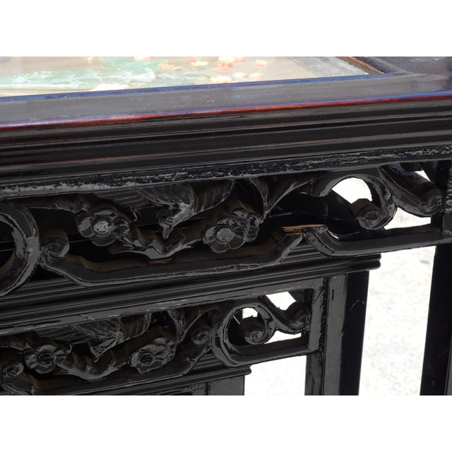 Vintage Oriental Asian Black Nesting Tables W Decorative Table Tops ~ Set of Four For Sale - Image 9 of 13