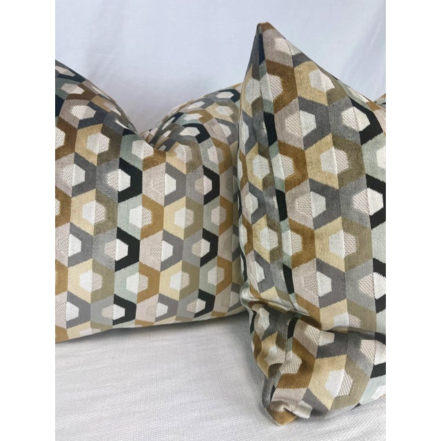 Transitional Osborne & Little "Viviana Favo" in Black/Tobacco/Slate 22" Pillows-A Pair For Sale - Image 3 of 3