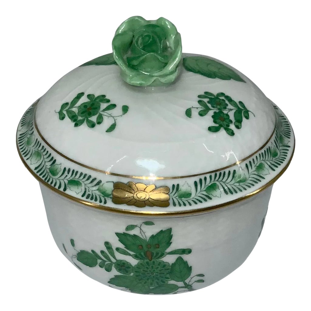Herend Hungary Chinese Bouquet Green Vintage Porcelain Lidded Box