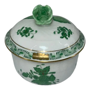 Herend Hungary Chinese Bouquet Green Vintage Porcelain Lidded Box