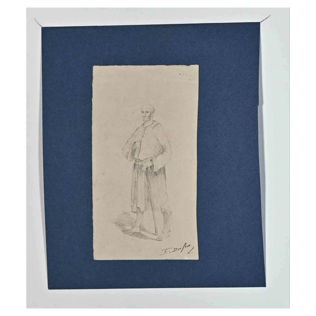 Edouard Dufeu, Pilgrim, Original Drawing in Pencil, 1880s For Sale