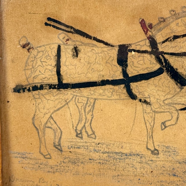 1920s Marvelous Framed Original Hand Drawing of Pair of Carriage Horses, Signed, Circa 1926 For Sale - Image 5 of 7