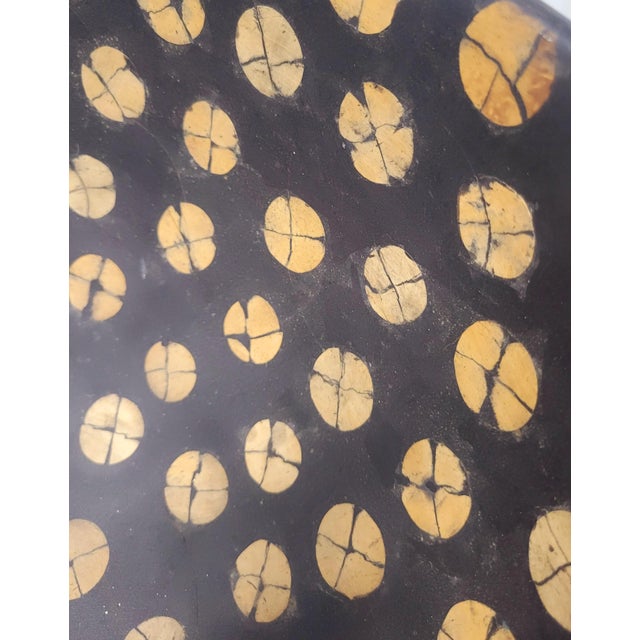 1990s Oversized Hand Caved Wood Coconut Shell Black Tan Dotted Decorative Bowl For Sale - Image 5 of 7