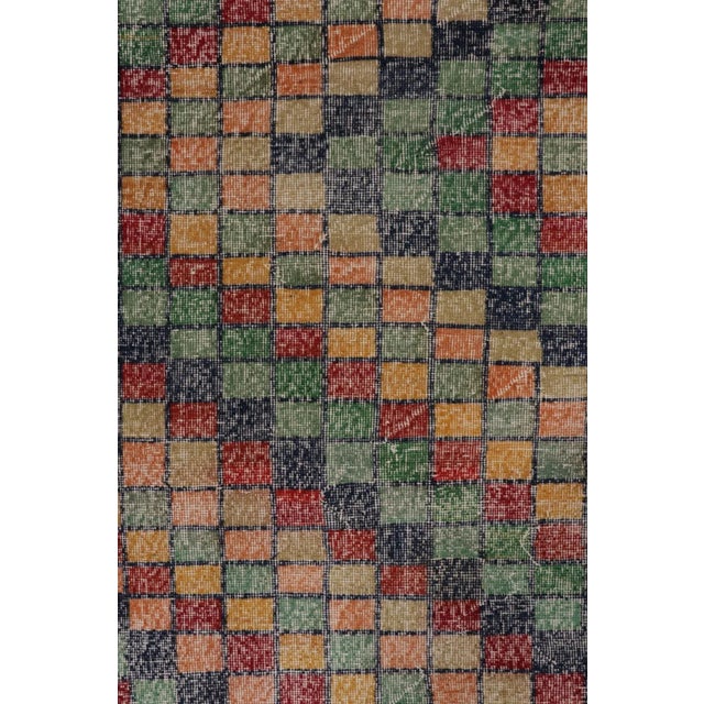 Rug & Kilim Vintage Distressed Runner Rug, Mosaic Multicolor Geometric Design - Rug & Kilim For Sale - Image 4 of 8