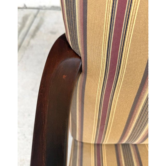 Pair of Ethan Allen High Back Arm Chairs With Striped Upholstery For Sale - Image 13 of 16