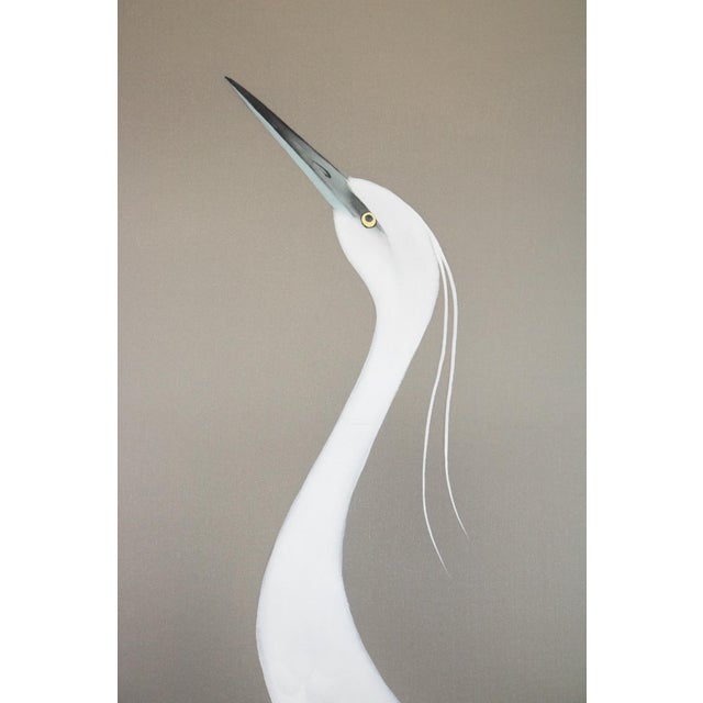 "Egrets and the Moon" by Kawamura Shusui, Showa Era Japanese Silk Scroll Painting For Sale - Image 9 of 18