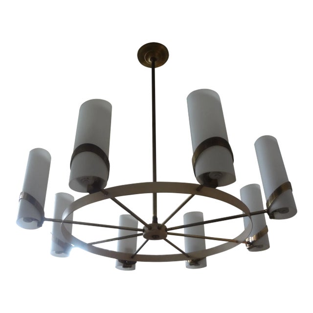 1960s Italian Modern Brass and Glass Chandelier For Sale